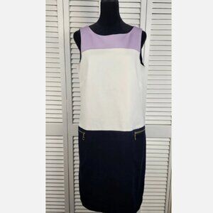 Jones New York Colorblock Shift Dress 4 Navy White Lavender Cotton Stretch Lined